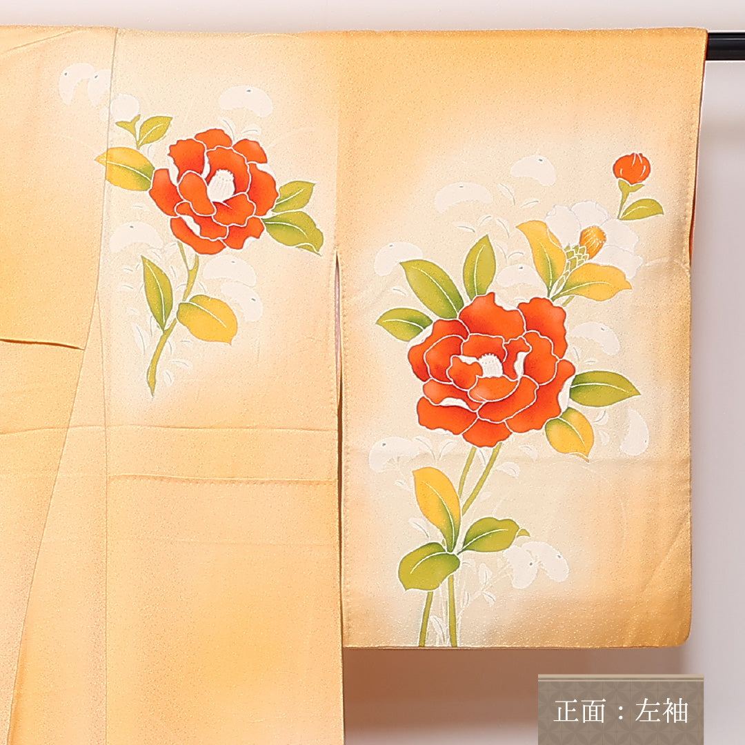 金駒刺繍 付下げ 袷 身丈151cm 裄63.5cm 正絹 牡丹 ぼかし Bランク 1212-00704