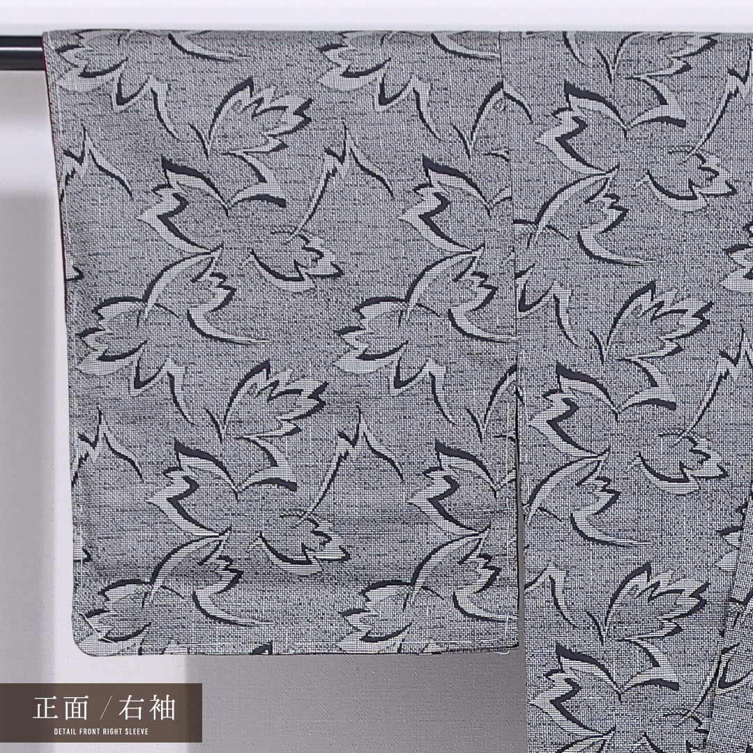 未使用品 本場大島紬 袷 身丈160cm 裄丈64cm 正絹 Nランク インフォーマル 広衿 Lサイズ しつけ糸 植物柄 グレー系 PO 1223-11633
