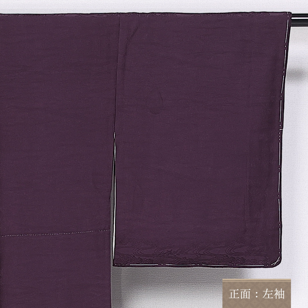 未使用品 色無地 身丈158cm 裄丈64cm 正絹 Sランク 袷 三つ紋 丸に二の角字 広衿 流水 地紋あり しつけ糸 1214-10357