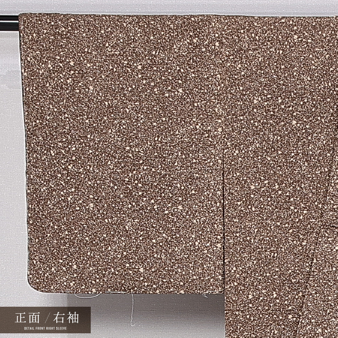 小紋 袷 身丈154cm 裄丈62cm 正絹 Sランク インフォーマル 広衿 Sサイズ たたき染め 抽象柄 茶系 RP 1221-11020