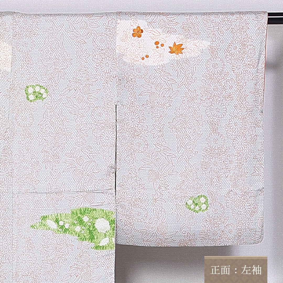 小紋 身丈158.5cm 裄丈63cm Aランク 袷 正絹 広衿 刺繡 部分絞り 紅葉 1215-10172
