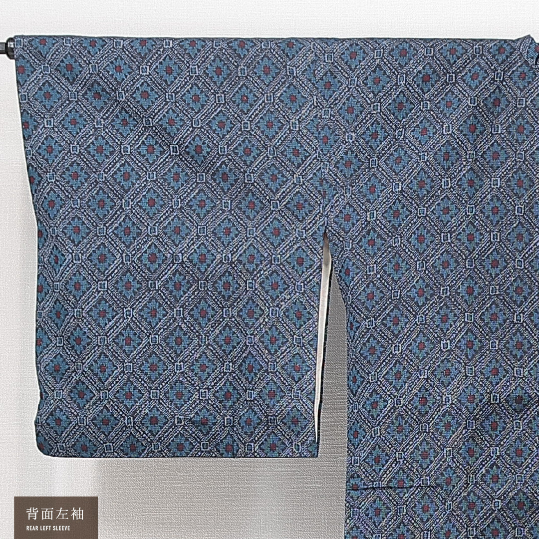 道行コート 袷 身丈88cm 裄丈66cm 正絹 Sランク セミフォーマル Mサイズ ポケットあり 花菱 紺系 RP 1237-14667