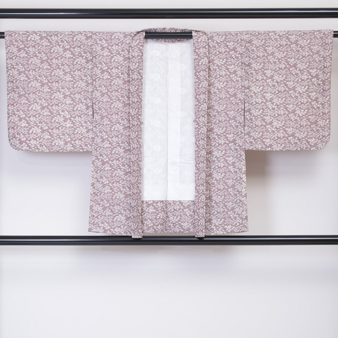 羽織 袷 身丈76cm 裄丈61cm 正絹 Aランク Sサイズ カジュアル ちりめん 紅葉 紫系 1217-06003