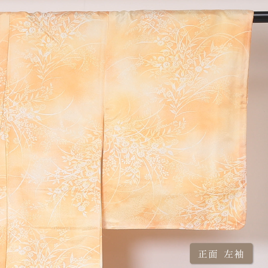 小紋 袷 身丈159cm 裄63.5cm 黄系 草花 洗える着物 Sランク しつけ糸 1215-01864-2323