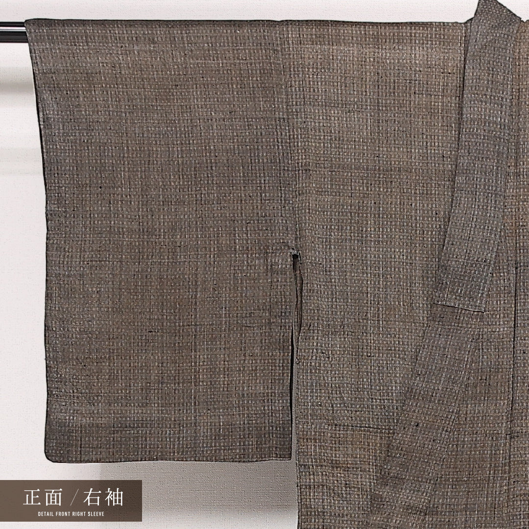 アンティーク 夏物 洗える着物 麻の紬 夏物 身丈153cm 裄丈59cm 麻 Cランク バチ衿 Sサイズ 無地 茶系 M4 1223-13364