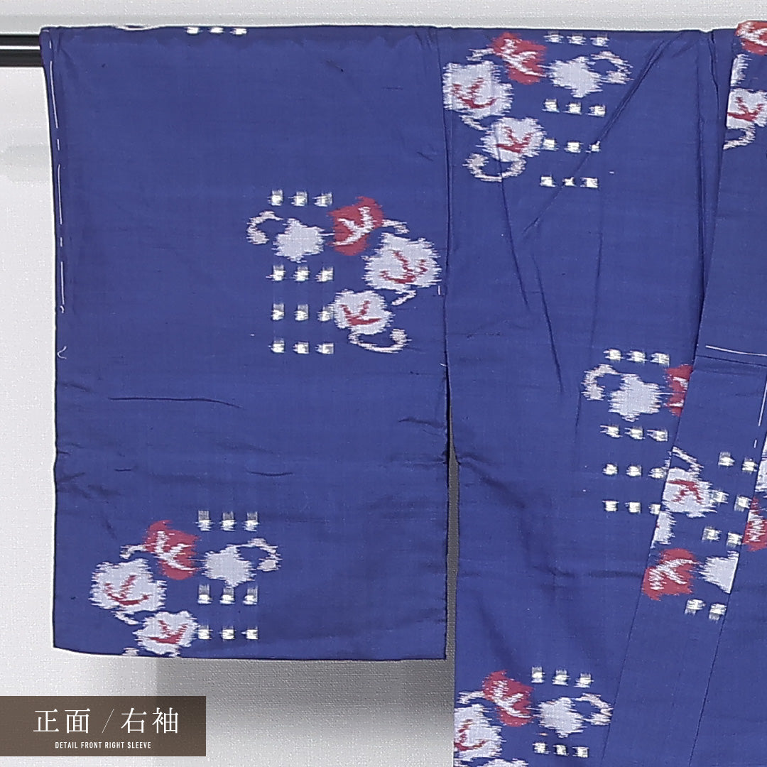 アンティーク 銘仙の着物 袷 身丈143cm 裄丈60cm 正絹 Aランク バチ衿 XSサイズ 蔦 青系 M4 1223-11988