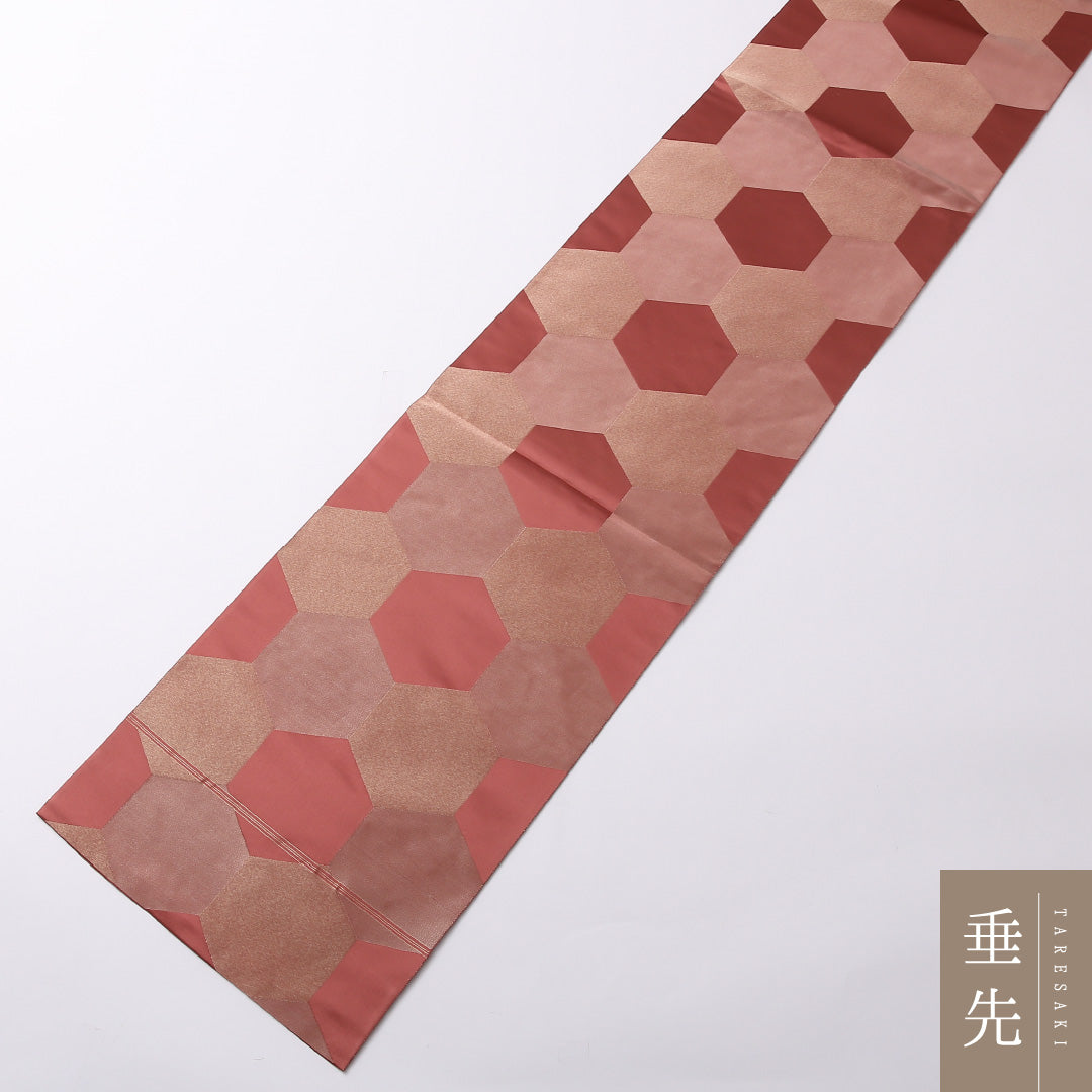 袋帯 帯丈440cm 六通 セミフォーマル Sランク 正絹 亀甲 古典的 落ち着き 赤系 1223-01486