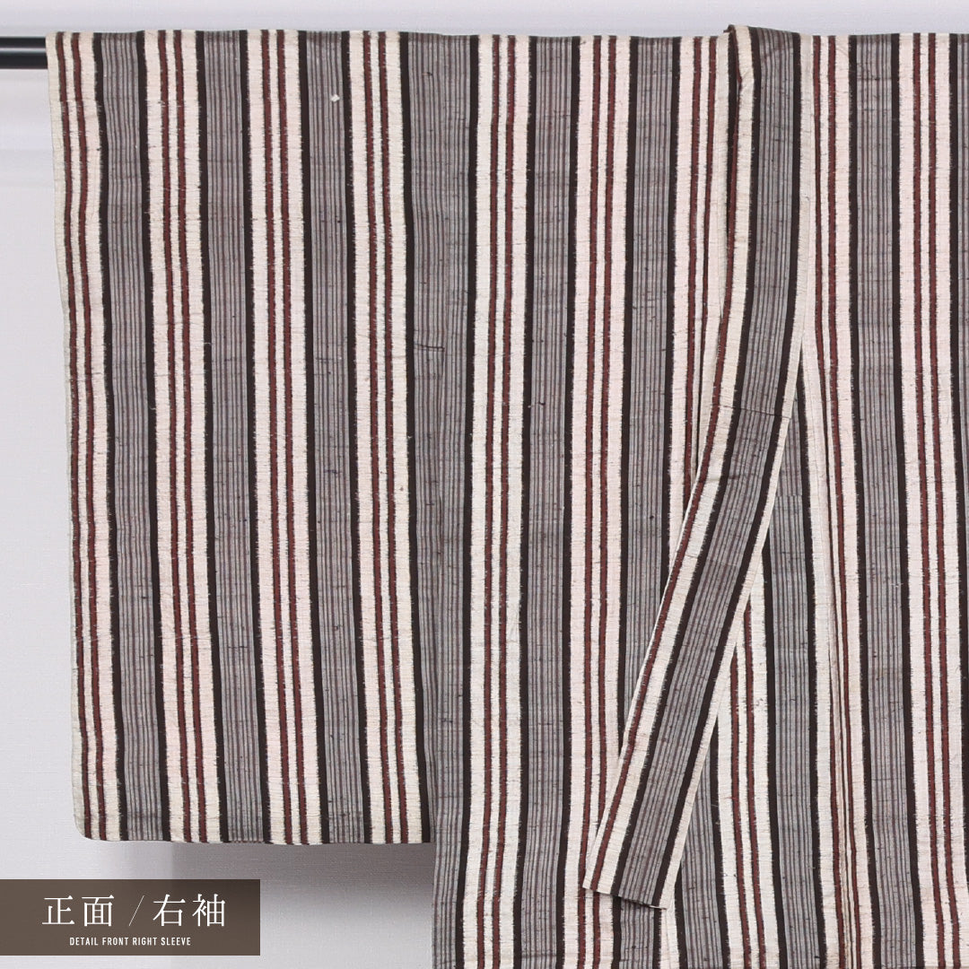 アンティーク 紬 袷 身丈144cm 裄丈59cm 正絹 Aランク バチ衿 XSサイズ 縞 茶系 M4 1223-11519