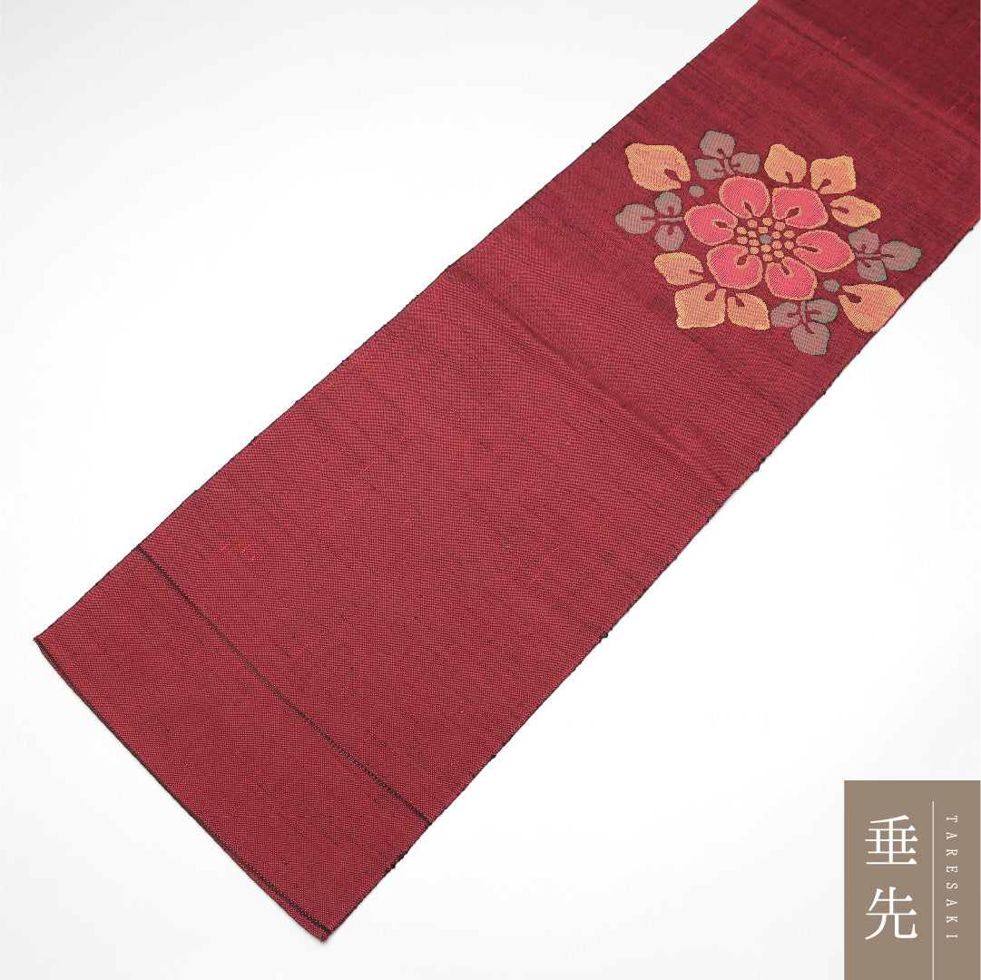 九寸名古屋帯 Sランク 帯丈348cm 正絹 ポイント柄 開き仕立て 織り カジュアル 紬 唐華 茶系 LP 1245-01653