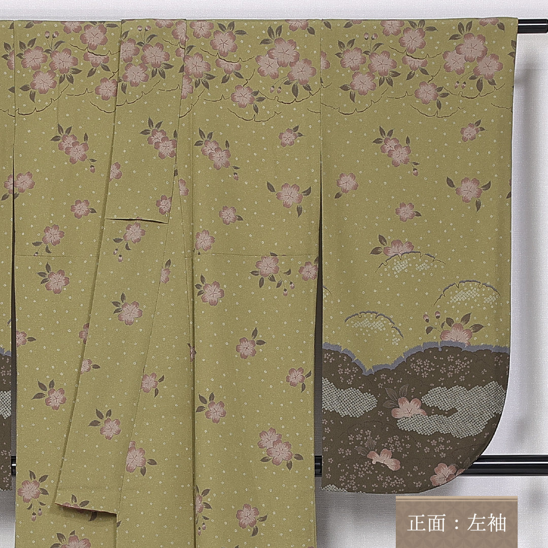 小振袖 身丈165cm 裄丈66cm 袷 洗える着物 ポリエステル Sランク 広衿 桜 雪輪 雲取 1213-F0368