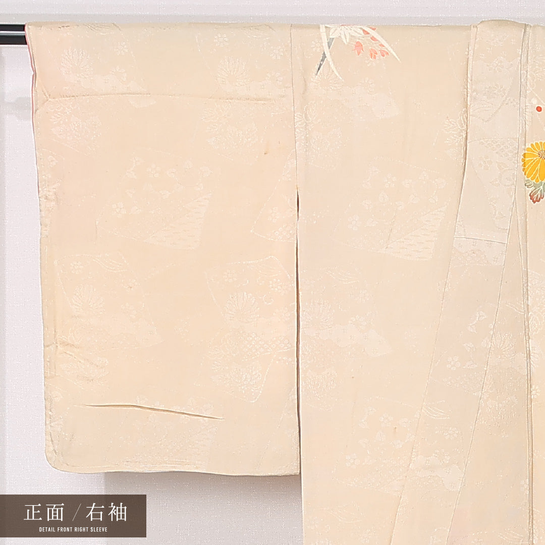 アンティーク 訪問着 (錦紗) 袷 身丈150cm 裄丈62cm 正絹 Dランク バチ衿 Sサイズ 吉祥文様 クリーム系 RP 1217-12446