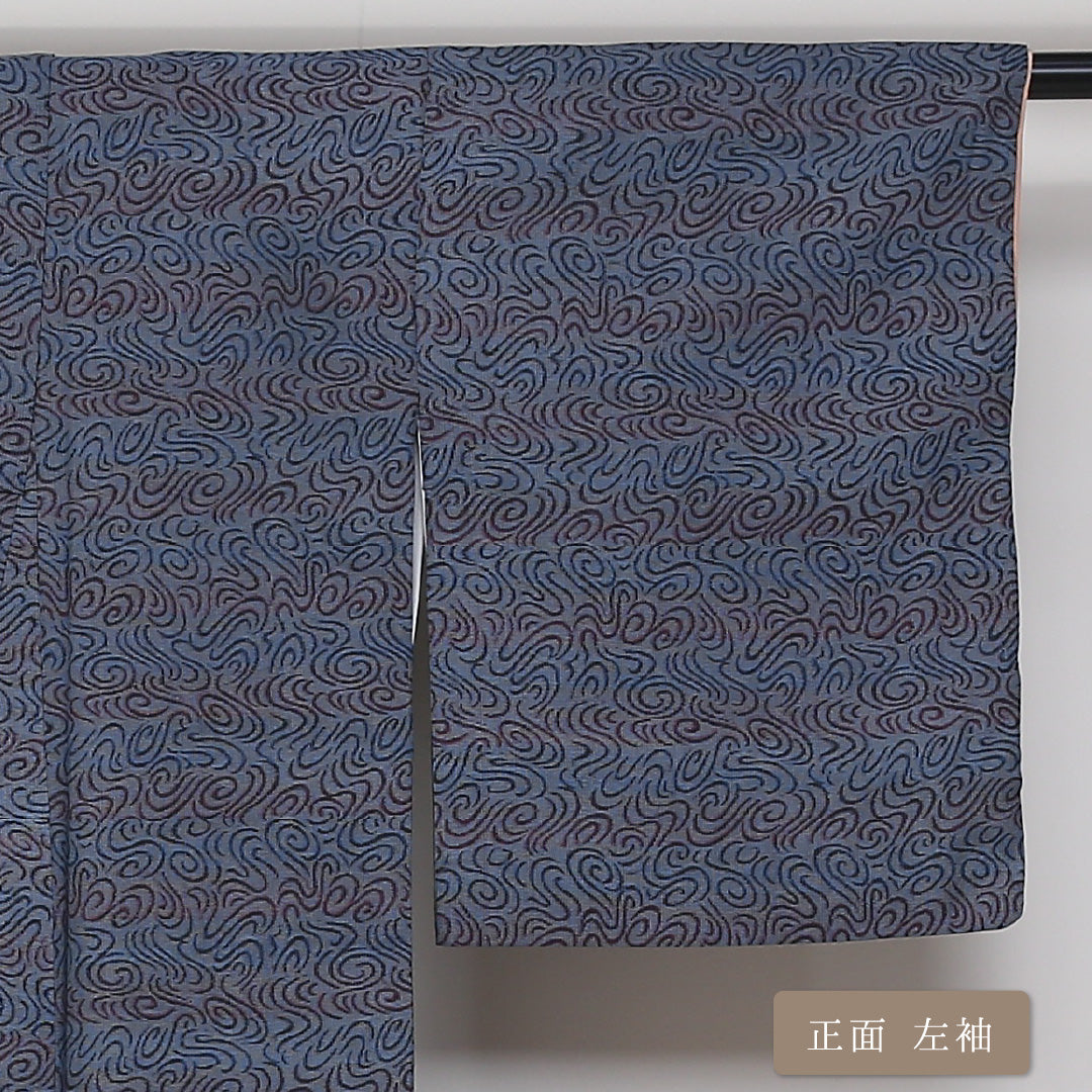 小紋 袷 身丈154cm 裄丈63cm 正絹 Aランク インフォーマル 広衿 Sサイズ 流水 青系 HP 1221-01710