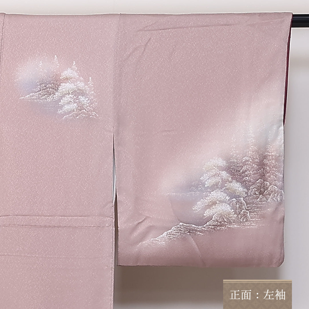 訪問着 袷 身丈157cm 裄64.5cm 正絹 風景 手描き 金彩 Bランク 1212-00731