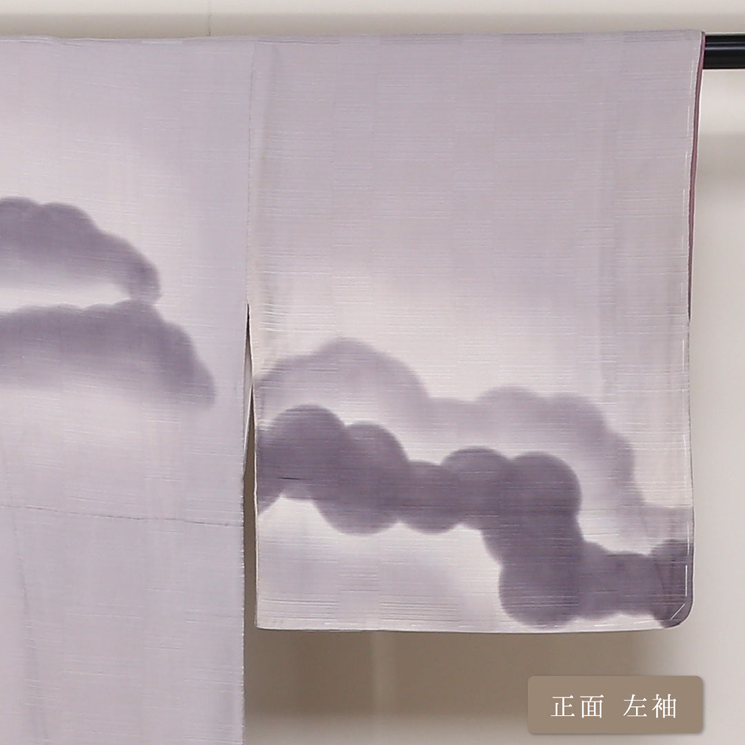 訪問着 袷 身丈153cm 裄64cm 正絹 紫系 Cランク 風景柄 雲 山 1212-00445-5220 1212-00445