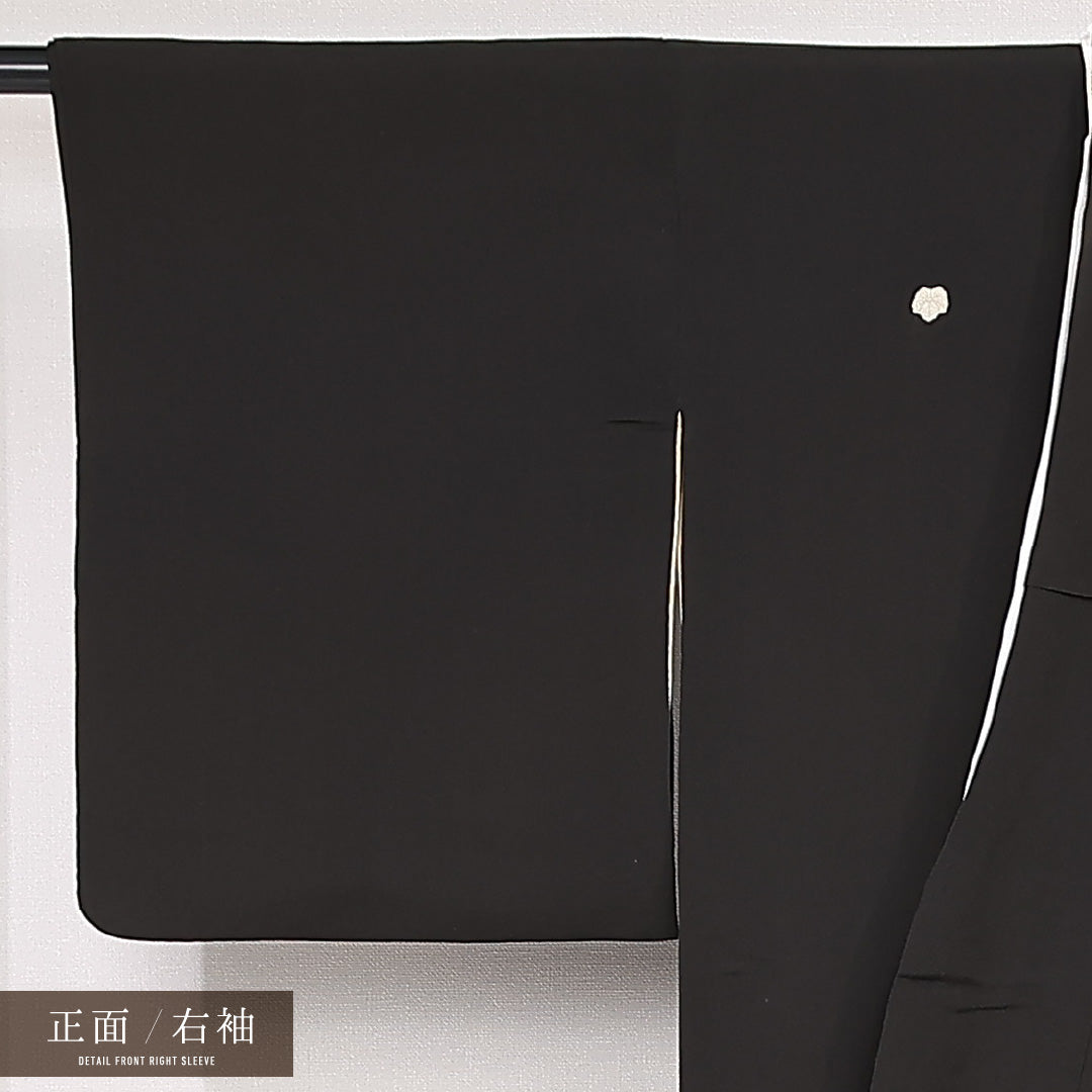 黒留袖 五つ紋 五三桐 身丈154cm 裄丈62cm Aランク 正絹 袷 比翼 広衿 S 波頭 流水 松 フォーマル 古典的 華やか 黒系 1211-F0531