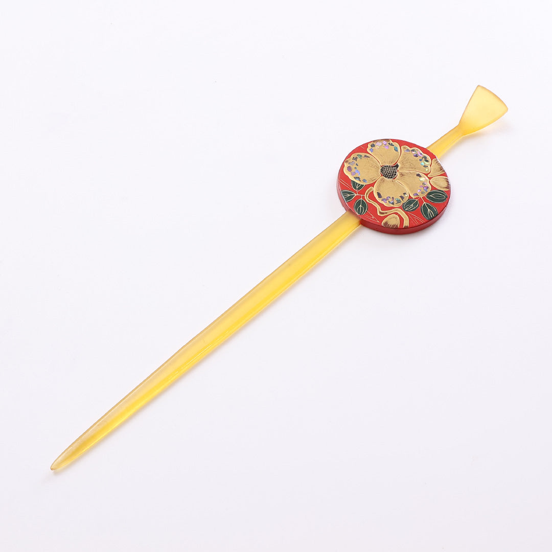 平打 髪飾り Aランク 白甲風 かんざし 蒔絵 螺鈿 椿 赤系 1237-00372
