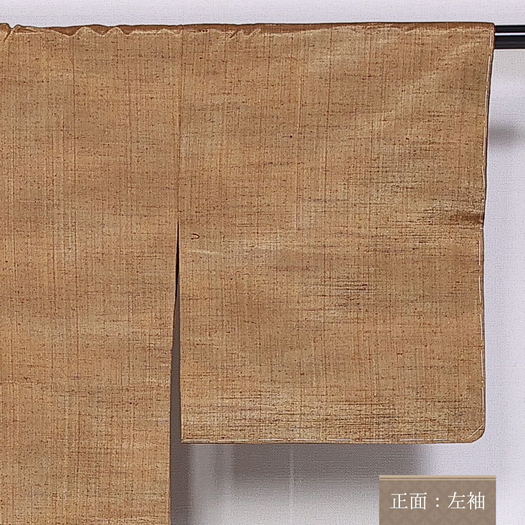 信州紬 袷 身丈158cm 裄丈63cm 正絹 Sランク カジュアル 広衿 Mサイズ 格子 茶系 M4 1223-10474