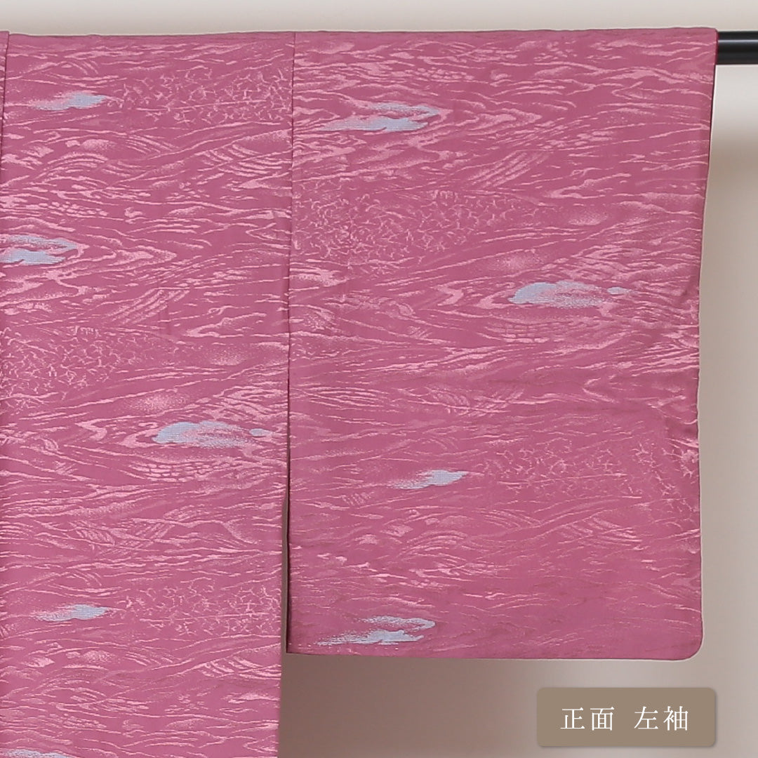紬 袷 身丈149cm 裄62cm 正絹 ピンク系 Aランク 1216-00549-3113 1216-00549