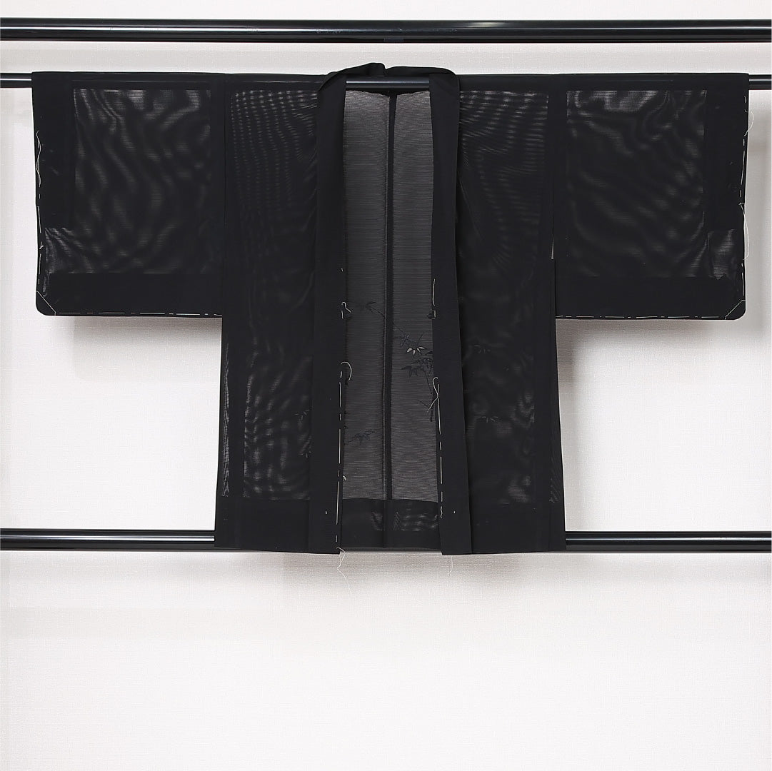 夏物 黒羽織 絽 身丈80cm 裄丈61cm 正絹 Sランク インフォーマル Sサイズ 笹 黒系 RP 1233-12834