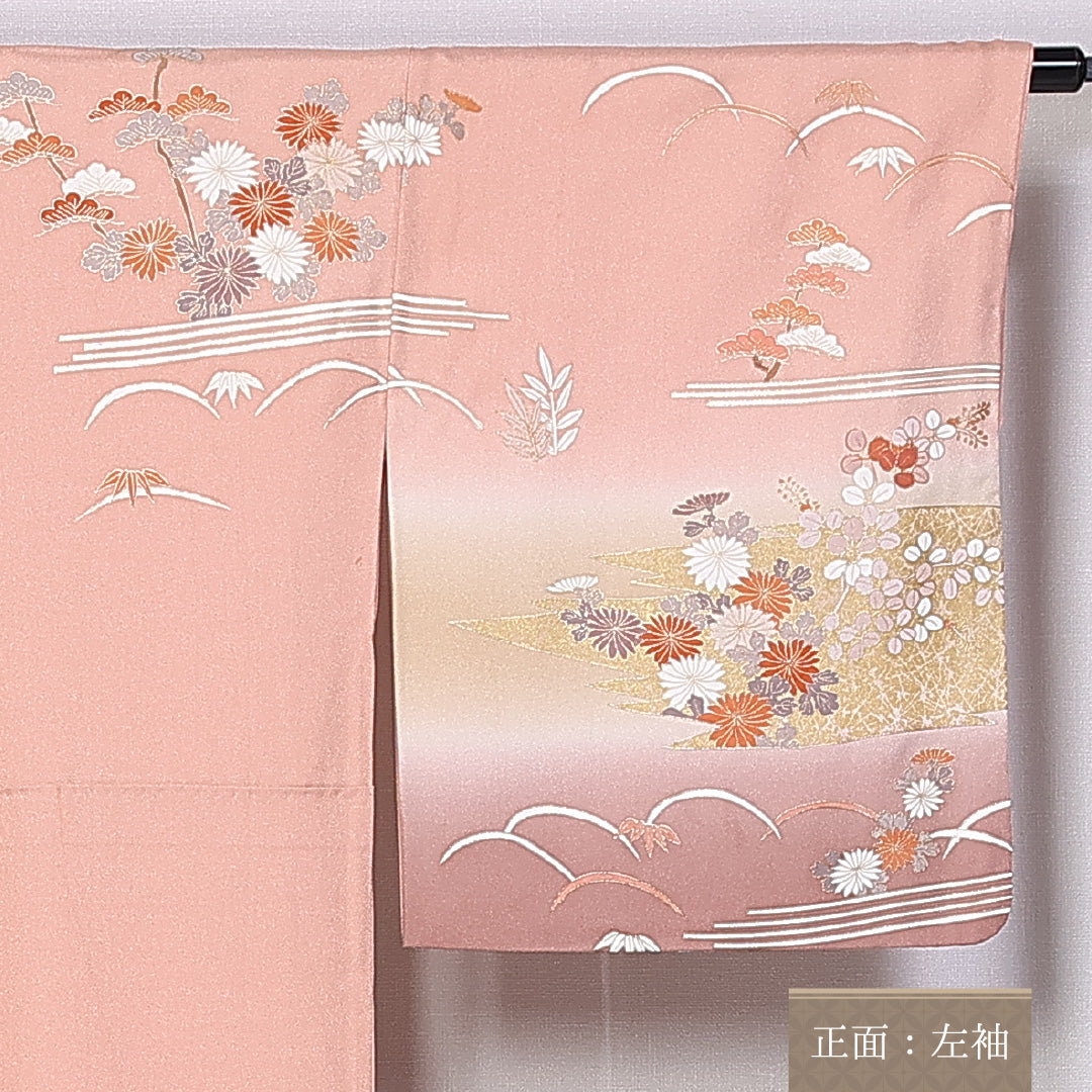 訪問着 身丈170cm 裄丈67.5cm 正絹 Aランク 袷 広衿 菊 観世水 菖蒲 萩 笹 芝草 1212-10426