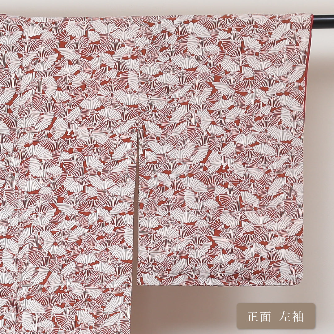 小紋 袷 身丈154cm 裄62cm 茶系 扇子 正絹 Aランク 1215014403214