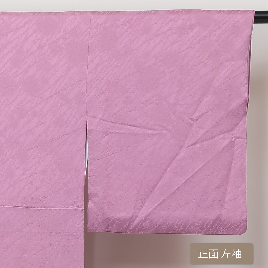 色無地 袷 身丈152cm 裄63cm 正絹 ピンク系 Cランク 丸に梅鉢 一つ紋 1214002755213
