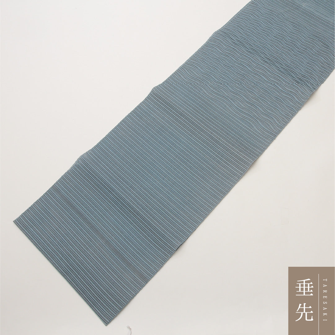 夏物 名古屋帯 ポイント柄 帯丈374cm カジュアル Aランク 正絹 絽 波 しつけ糸 青系 1224-02026