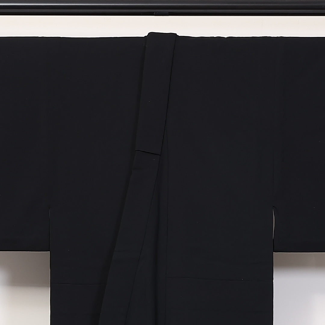 アンサンブル 男着物 単衣 身丈139cm 裄丈66cm 正絹 Aランク カジュアル 棒衿 Sサイズ 無地 シック 落ち着き 黒系 RP 1224-06273