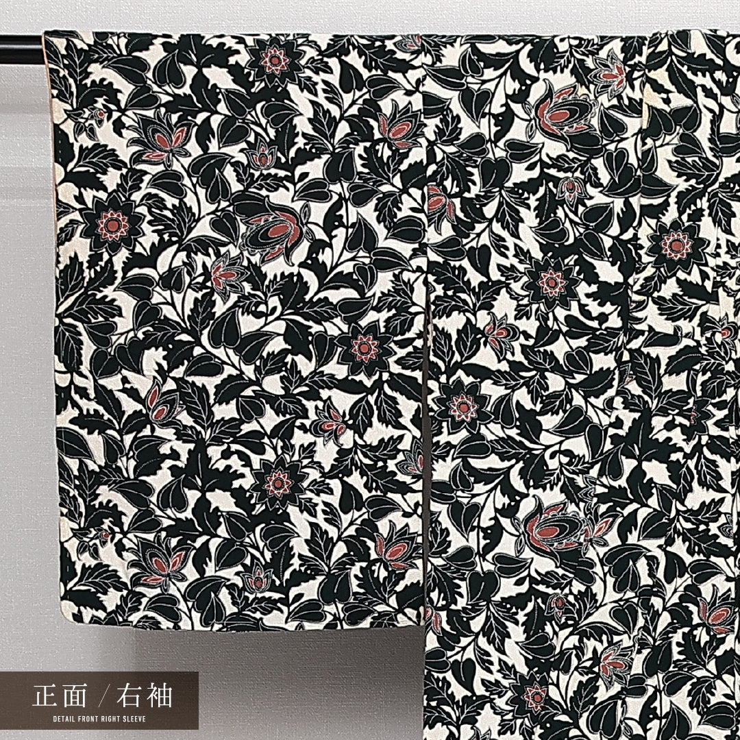 アンティーク 小紋 袷 身丈143cm 裄丈63cm 正絹 Aランク バチ衿 XSサイズ 白系 RP 1221-14141