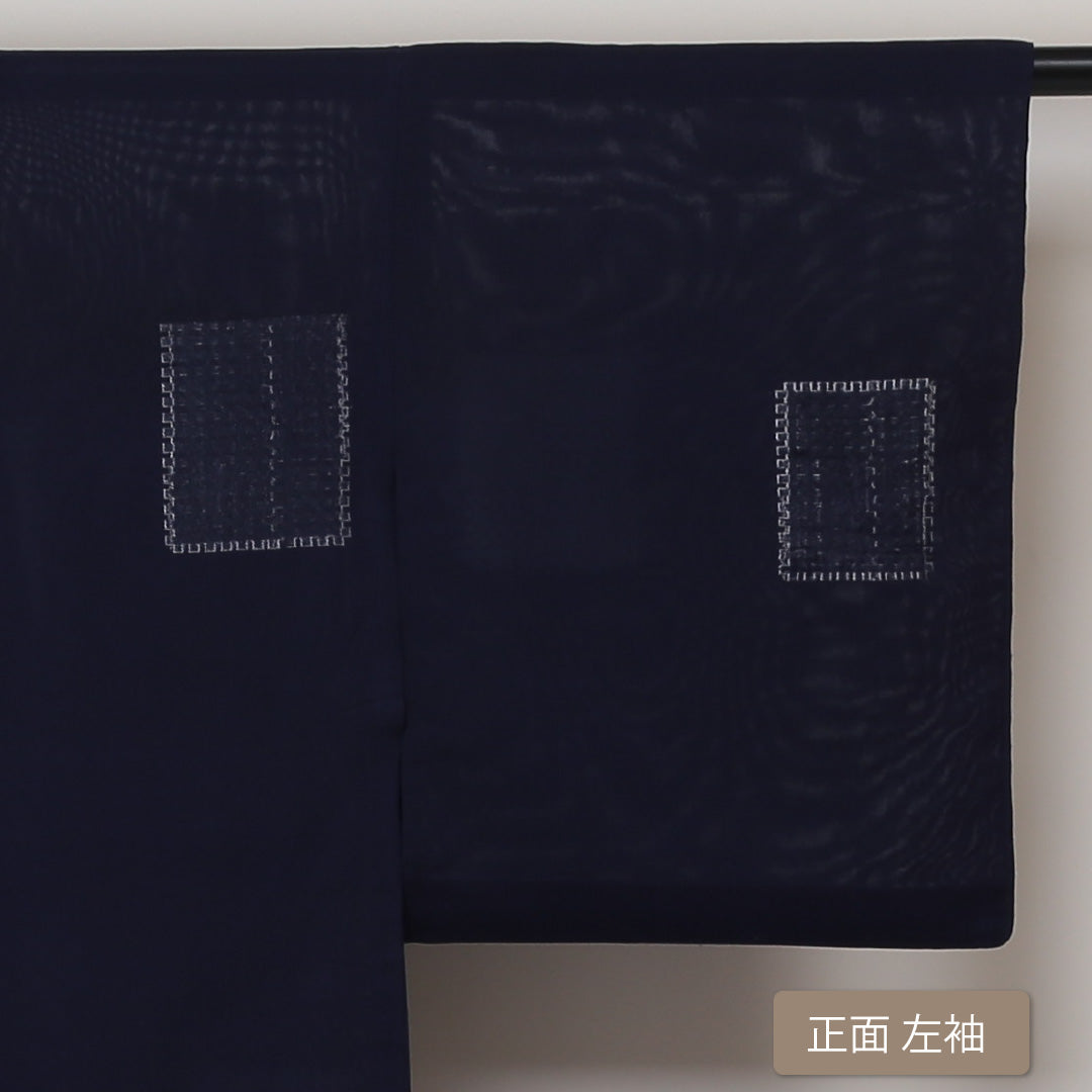 夏物 小紋 紗 身丈149cm 裄丈63cm 正絹 Aランク インフォーマル 広衿 XSサイズ 幾何学柄 紺系 RP 1221-01379