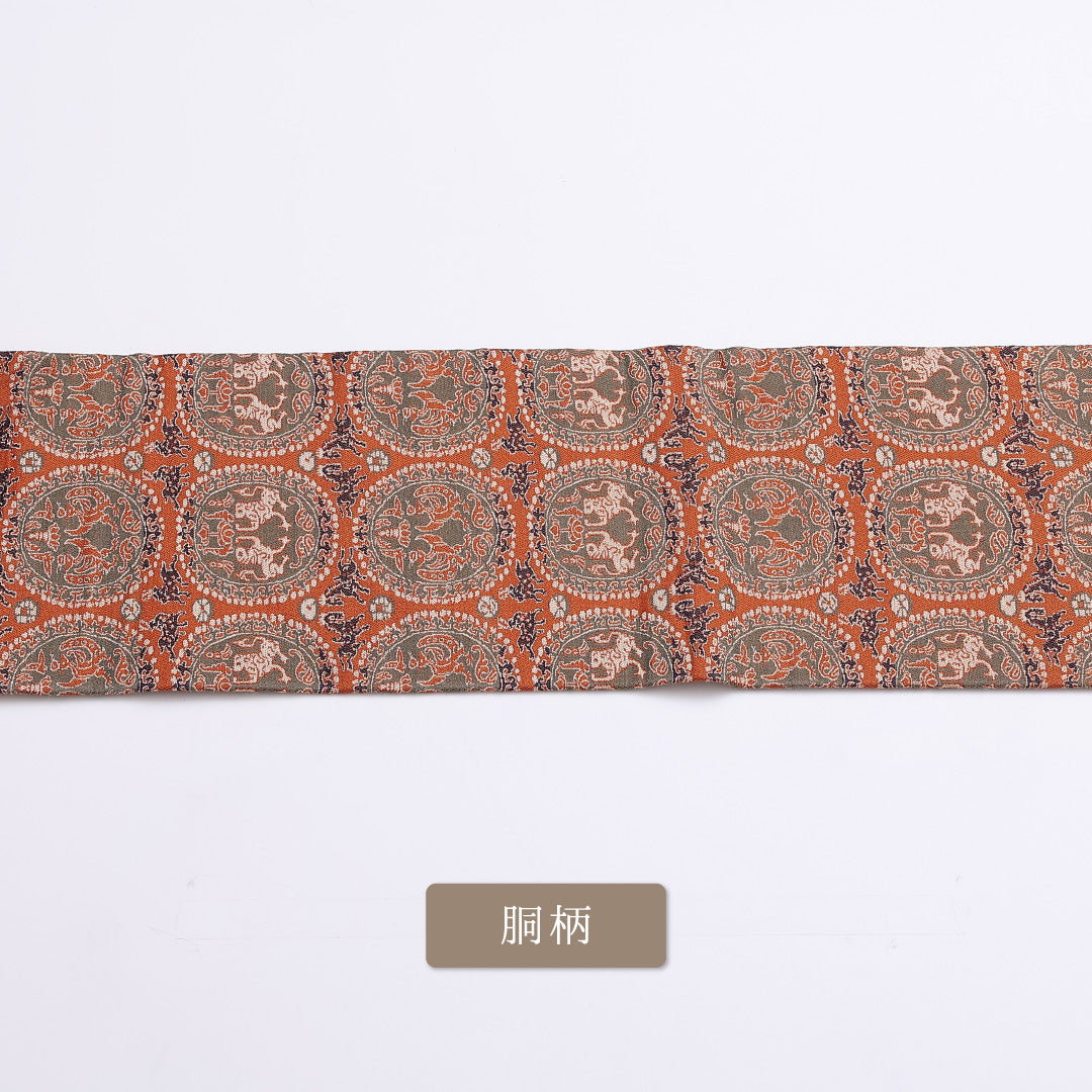 名古屋帯 帯丈338cm 全通 名古屋仕立て Sランク カジュアル 連珠文 正絹 朱系 1224-01260