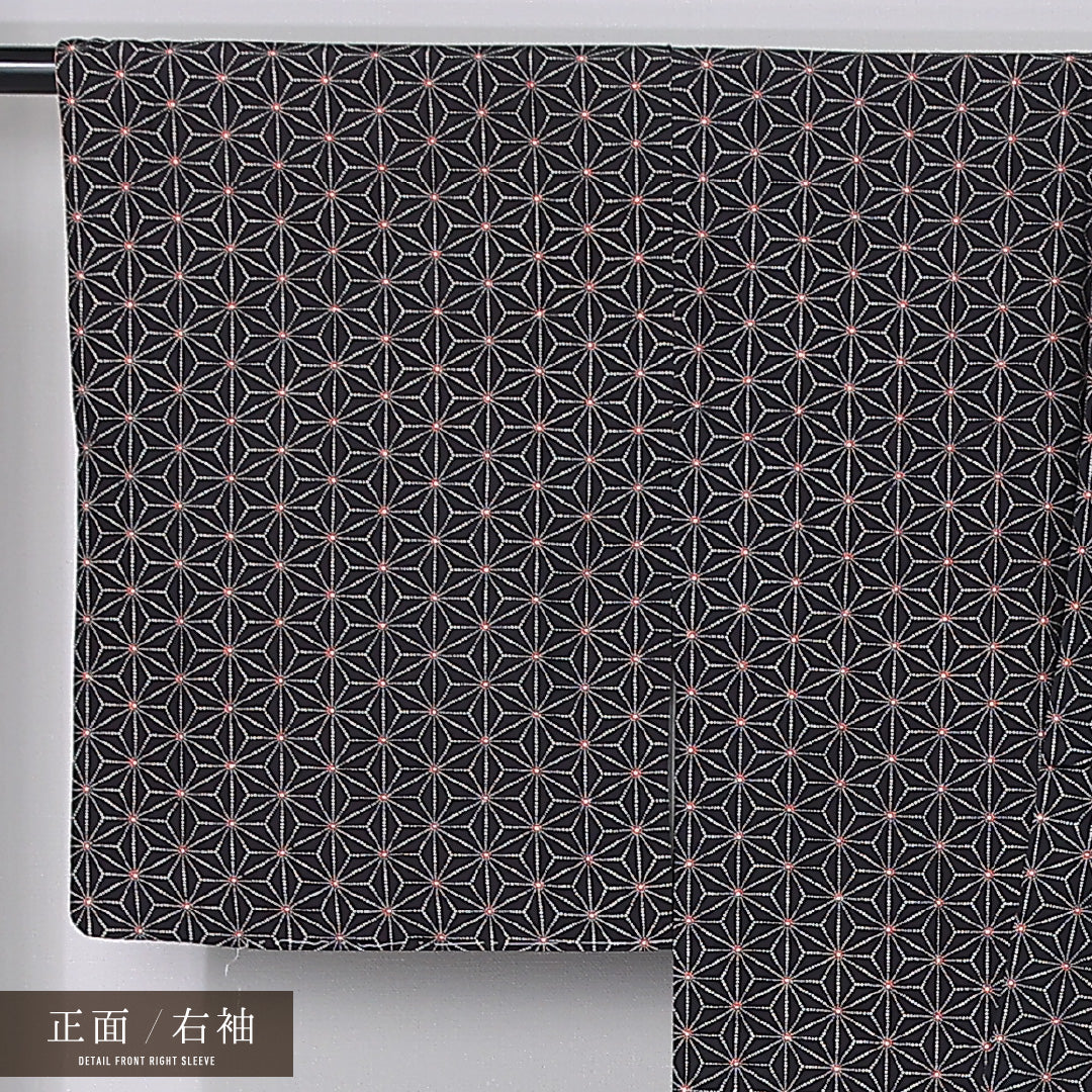 本場加賀友禅 小紋 身丈167cm 裄丈65cm Sランク XL 正絹 袷 広衿 金澤小紋 ちりめん 麻の葉 カジュアル 茶系 1215-12379