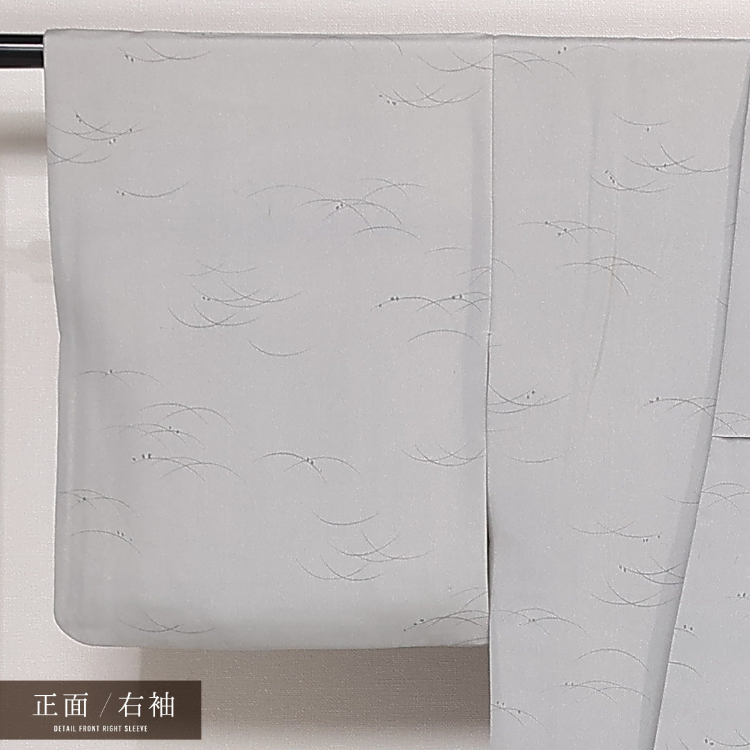 小紋 袷 身丈159cm 裄丈63cm 正絹 Aランク インフォーマル 広衿 Mサイズ 露芝草 グレー系 RP 1221-13334