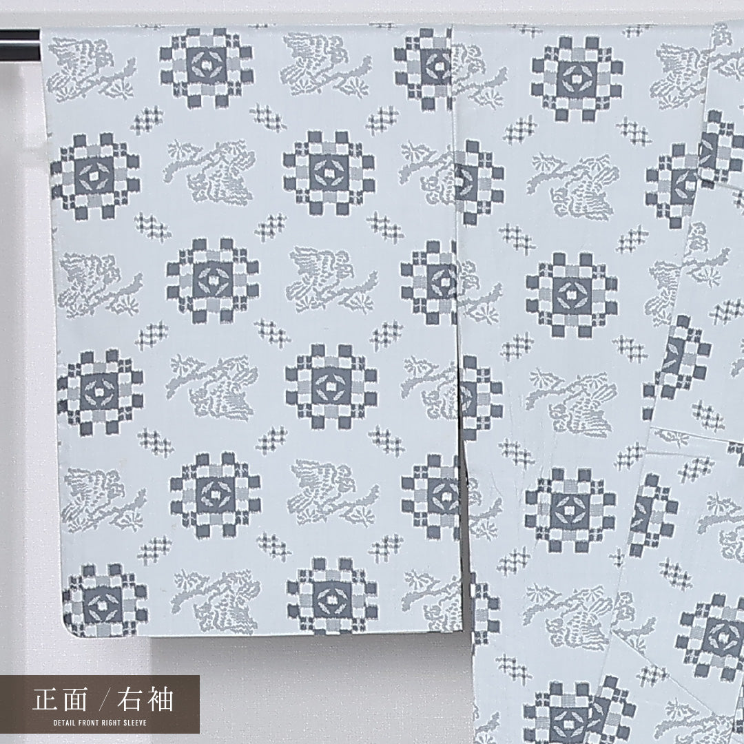 紬 単衣 身丈161cm 裄丈64cm 正絹 Bランク カジュアル 広衿 Lサイズ 雀 グレー系 HP 1223-12309