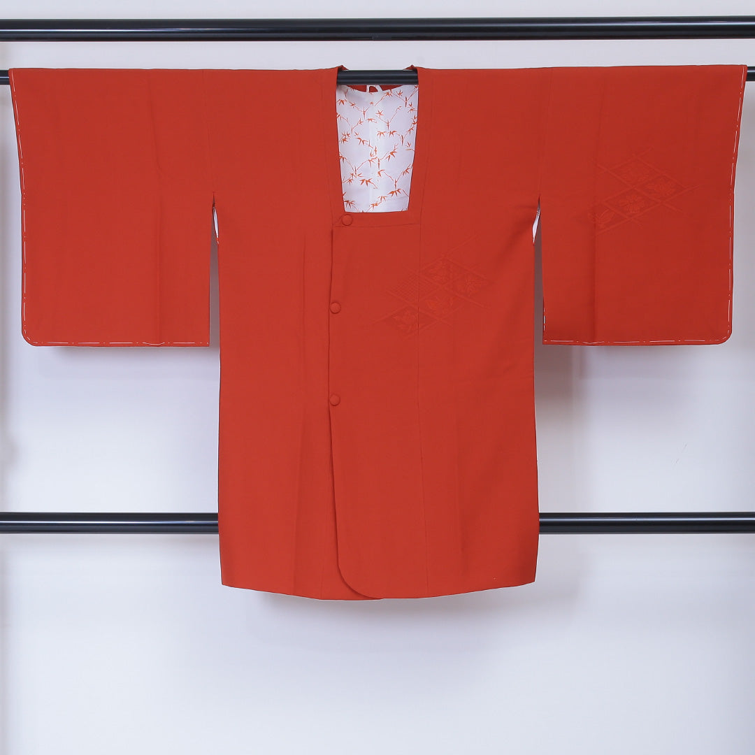 道行コート 袷 身丈89cm 裄64.5cm 正絹 Sランク 菱形 朱系 1217-00457