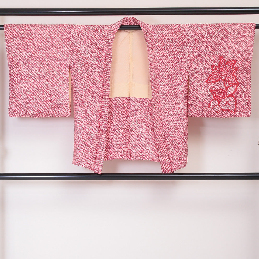 羽織 袷 身丈72cm 裄丈64cm 正絹 Sランク カジュアル Mサイズ 唐草華文 赤系 RP 1232-05800