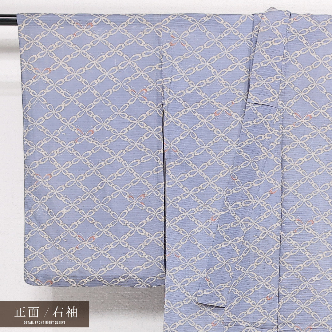 アンティーク 夏物 小紋 絽 身丈143cm 裄丈62cm 正絹 Aランク バチ衿 XSサイズ 菱 水色系 RP 1221-13346