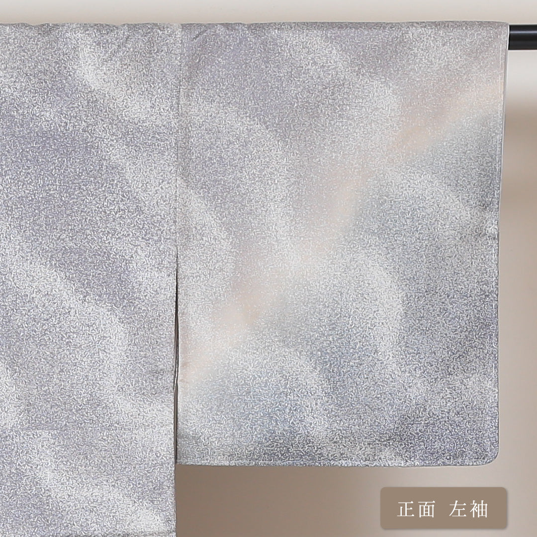 訪問着 (大島紬) 袷 身丈153cm 裄丈63cm 正絹 Sランク インフォーマル 広衿 Sサイズ 経緯絣 ぼかし染 抽象柄 グレー系 M4 1217-04358