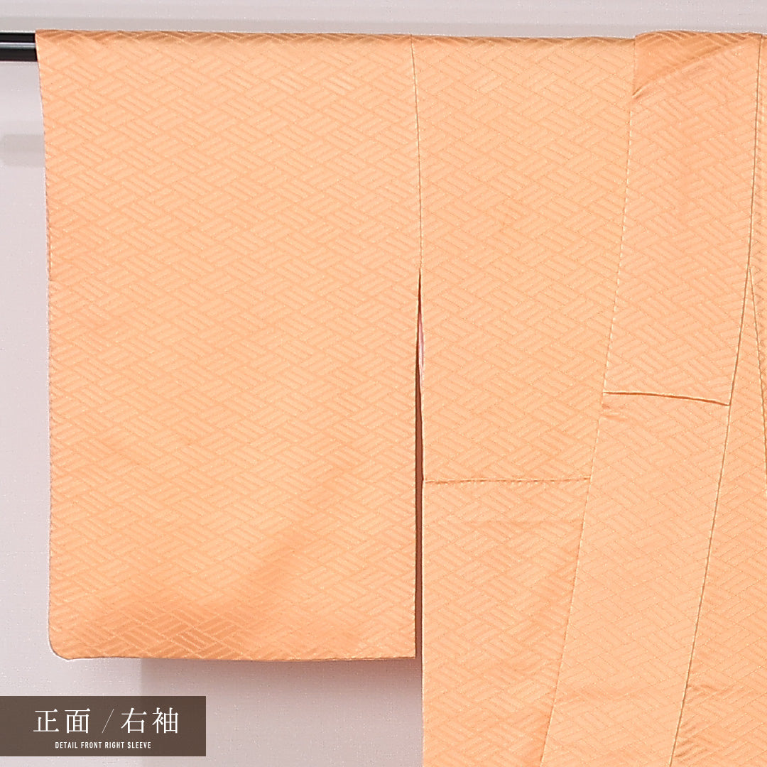 色無地 袷 身丈157cm 裄丈61cm 正絹 Sランク インフォーマル 広衿 Mサイズ 檜垣 朱系 RP 1219-12434
