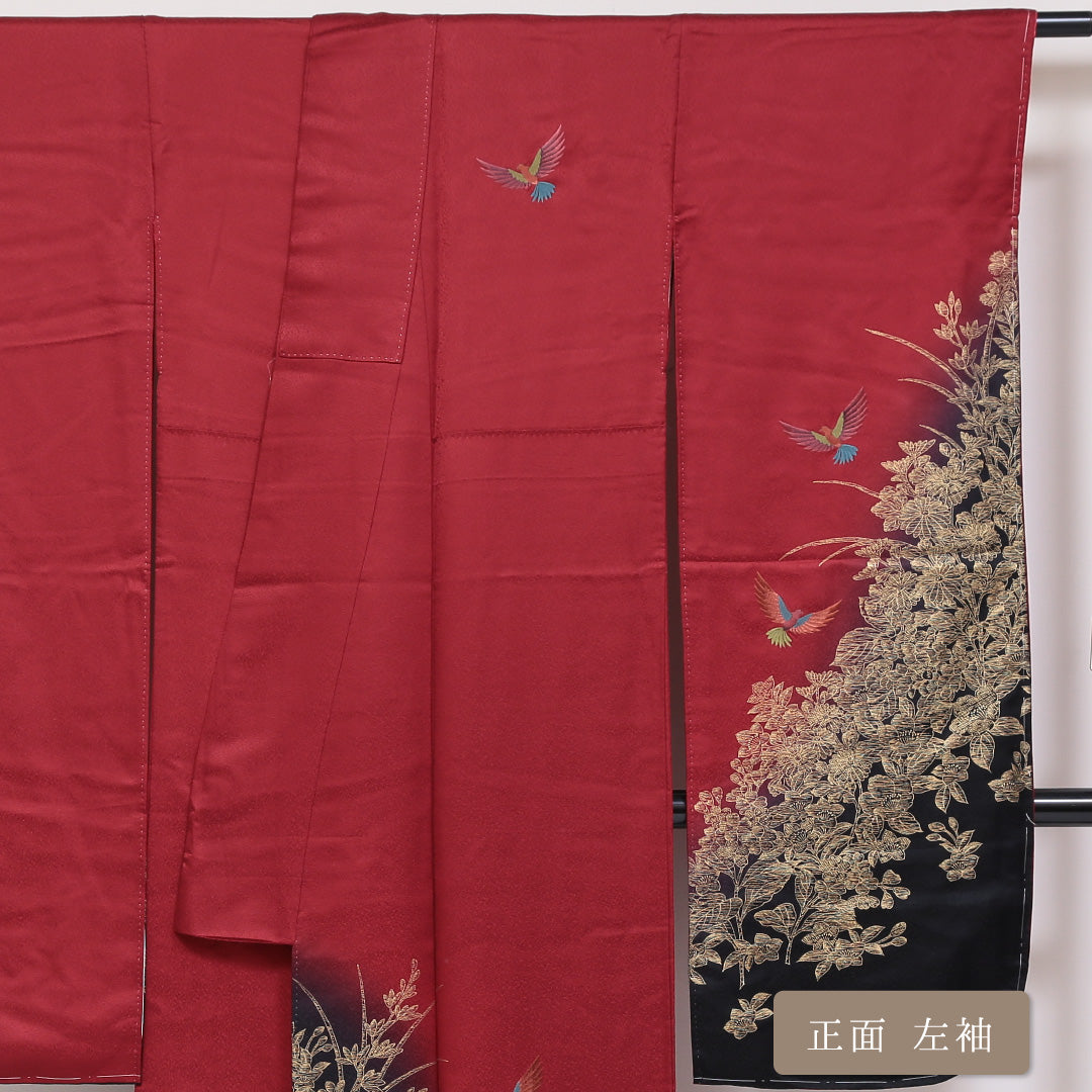 振袖 身丈165cm 裄丈68cm Sランク 袷 正絹 広衿 蘇州刺繍 尾長鳥 牡丹 1213-F0049