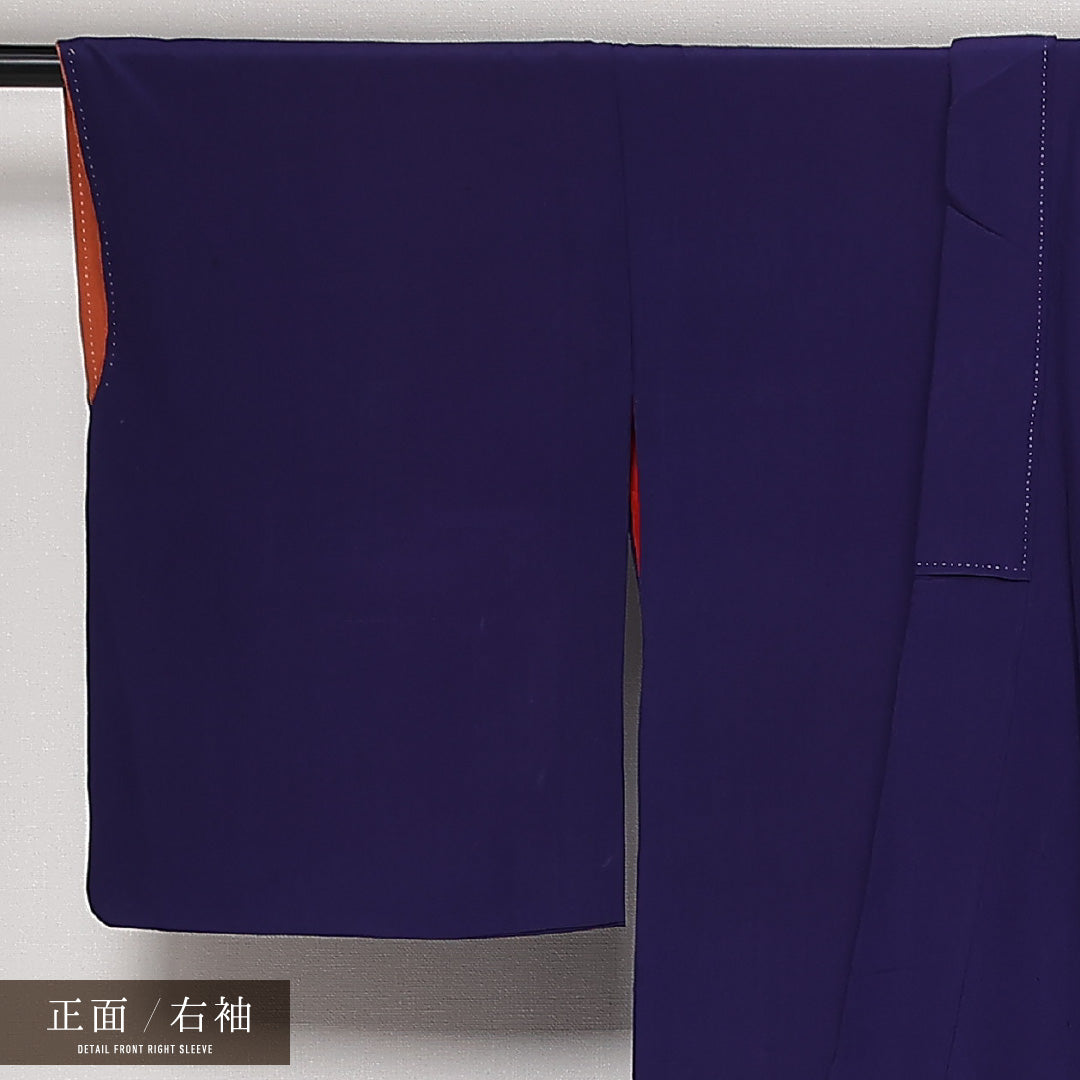 アンティーク 付下げ 袷 身丈145cm 裄丈61cm 正絹 Aランク バチ衿 XSサイズ 金箔 カサブランカ 紺系 PO 1218-13606