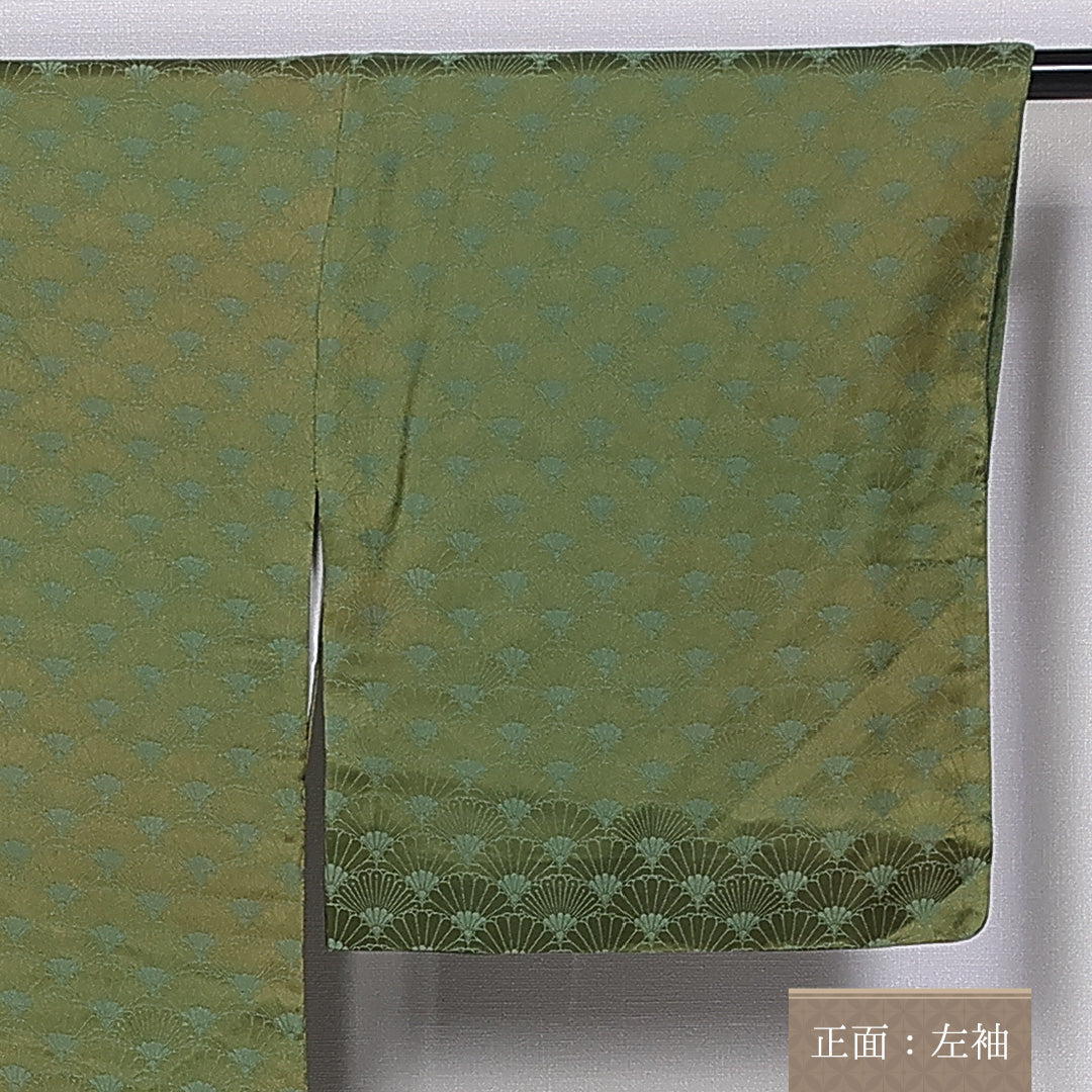 小紋 身丈154cm 裄丈65.5cm S 正絹 Sランク 袷 広衿 やまと 色無地 菊 青海波 1215-10573