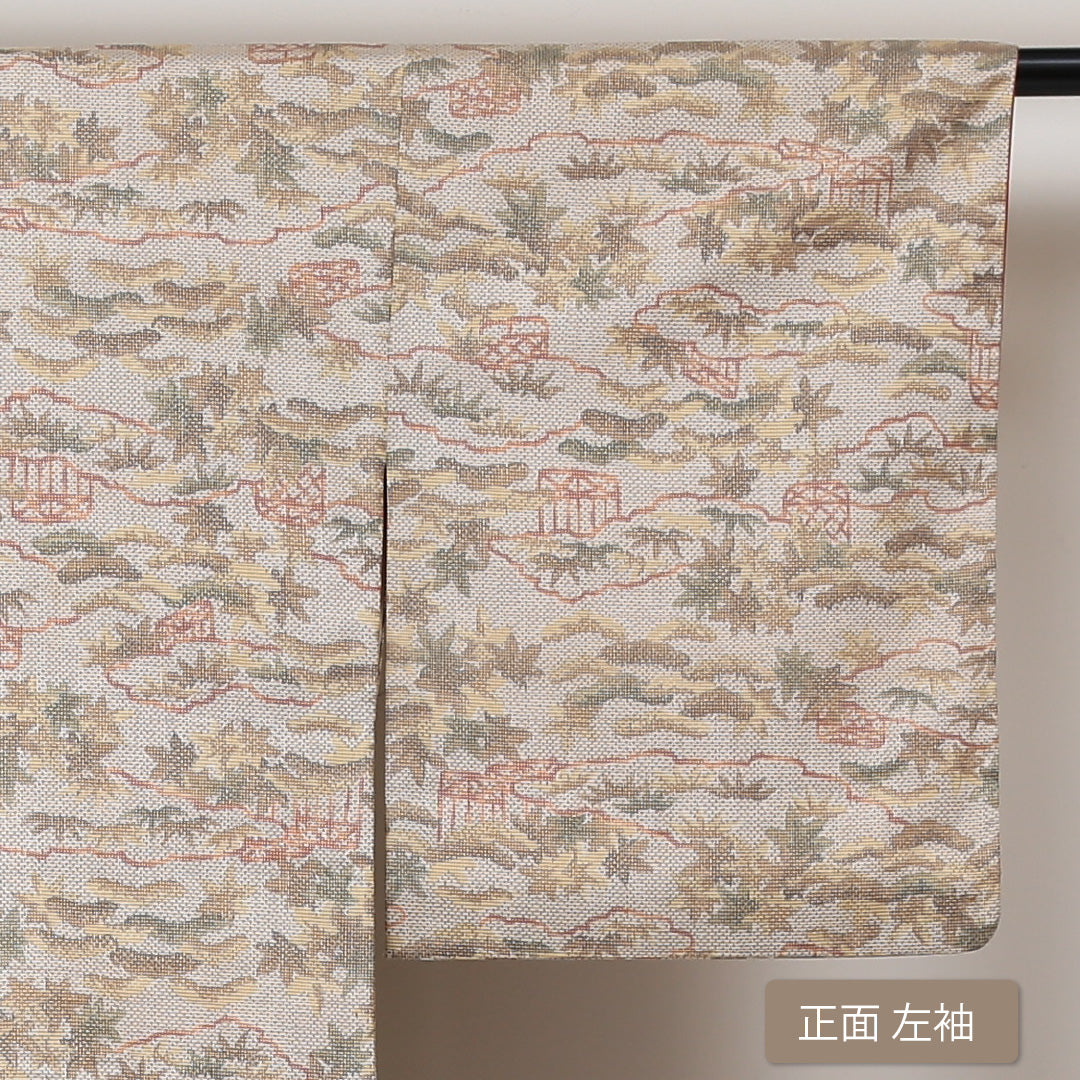 紬 袷 身丈160cm 裄丈64cm 正絹 Aランク カジュアル 広衿 Lサイズ 古典柄 クリーム系 RP 1223-03003