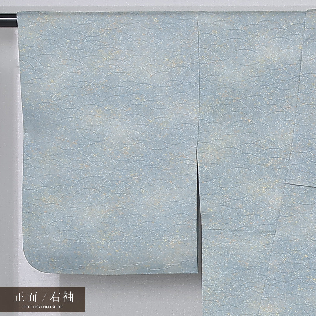 付下げ 身丈156cm 裄丈64cm Sランク M 正絹 単衣 広衿 一つ紋 上がり藤 相良刺繍 芝草 ぼかし 梅 笹 たたき染め セミフォーマル 水色系 1261-12318