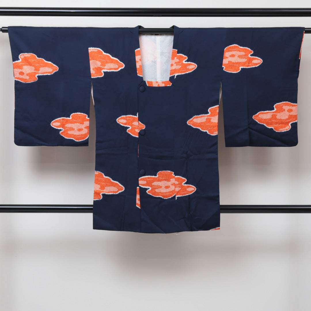 道行コート 袷 身丈87cm 裄丈62cm 正絹 Sランク Sサイズ フォーマル 雲取り 紺系 1263-05679