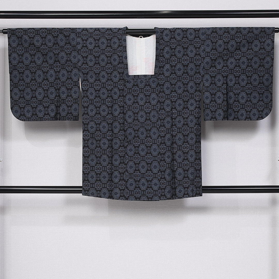 道行コート 身丈82cm 裄丈65cm M 正絹 Sランク 袷 紬 ポケットあり オリエンタル 1263-10742