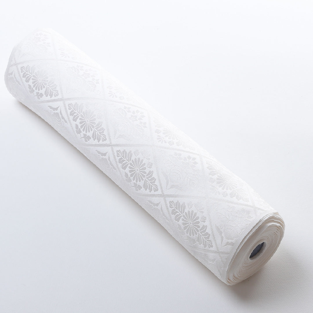 新品 反物 色無地 正絹 花菱 丹後ちりめん 五三桐 菊 証紙 白系 1232-00024-G033-11 1232-00024-G033