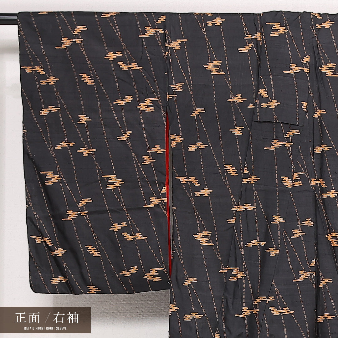 アンティーク 小紋 袷 身丈145cm 裄丈62cm 正絹 Bランク バチ衿 XSサイズ エ霞 黒系 HP 1221-13361