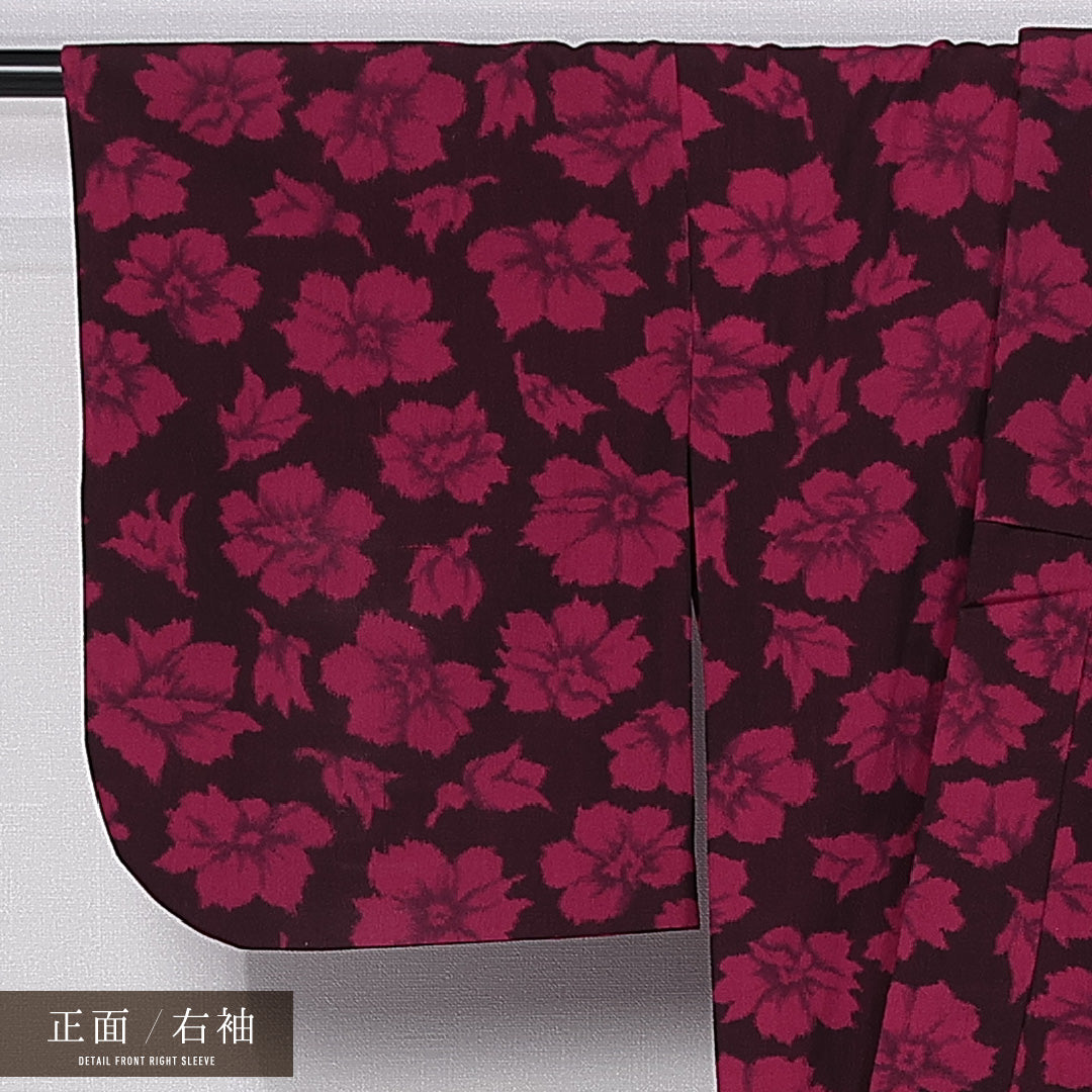 紬 単衣 身丈150cm 裄丈63cm 正絹 Sランク カジュアル 広衿 Sサイズ 肩当て 花柄 黒系 RP 1223-11286