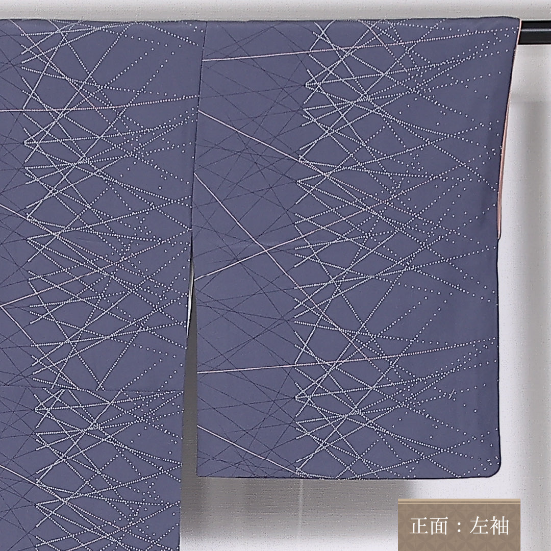 小紋 袷 身丈160cm 裄63.5cm 正絹 創作 青系 ちりめん Aランク 1215-02477